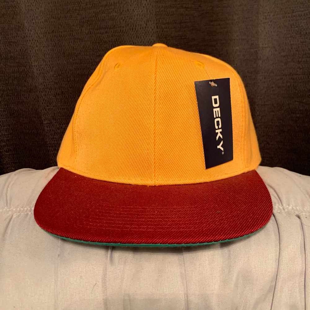 burnt orange and maroon snapback hat/cap